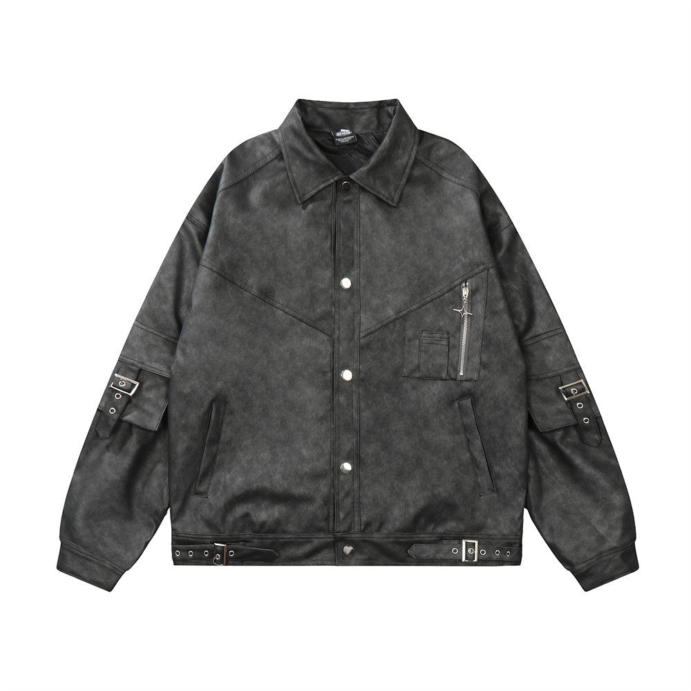 Men's Loose Motorcycle PU Leather Jacket