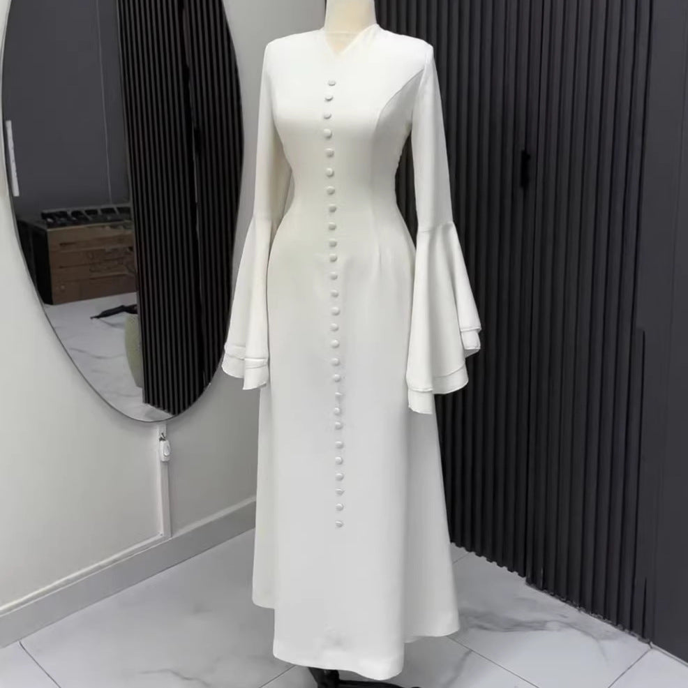Slimming V-neck Casual Chic Button-up Long Dress