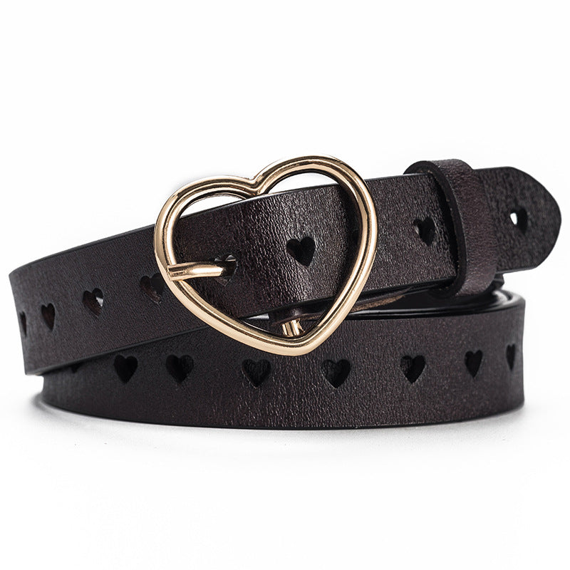 Peach heart buckle leather belt