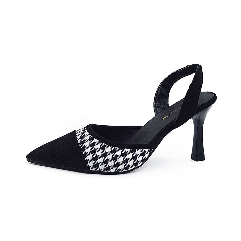 pointed shallow mouth slingback strappy heel black sandals