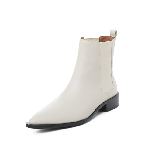 Flade Slangeskindsstøvler med Kort Skaft til Kvinder, Lav Hæl, Spidse Støvler