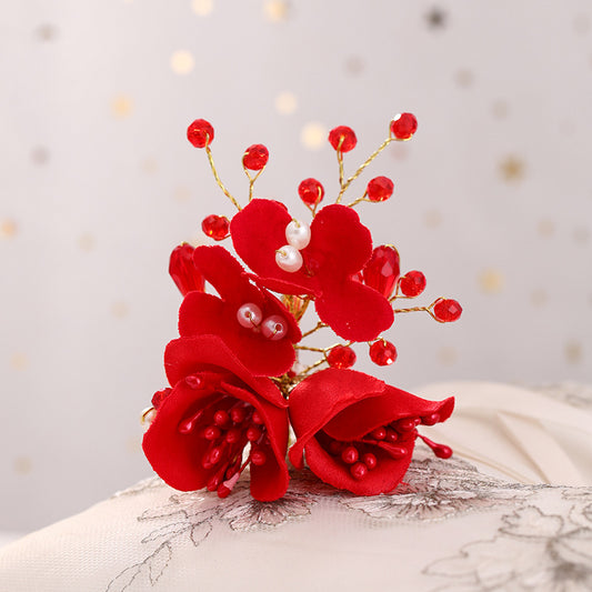 New Bride Wedding White Shell Petals Pearl Crystal Hairpin Ornament