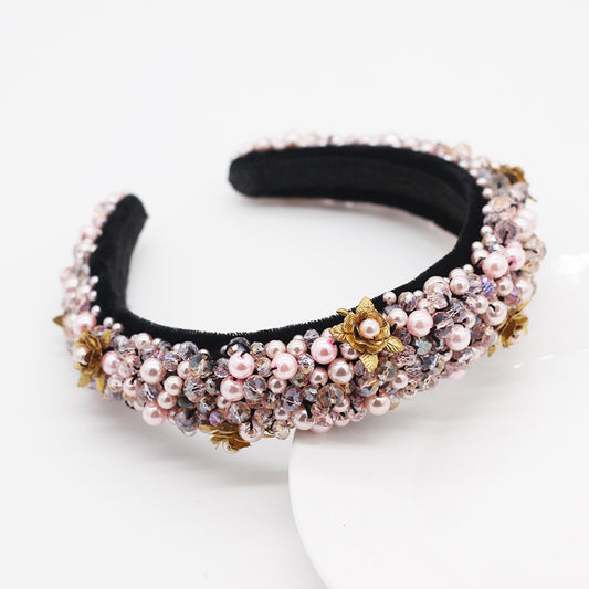 Luxury headband with crystal metallic flower