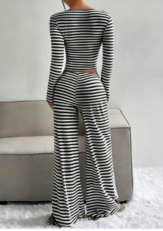 Women's Versatile Striped Knitted Slim Fit Suit