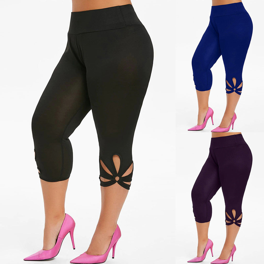 Ensfarvede yogaleggings med udskåret mønster i store størrelser til kvinder