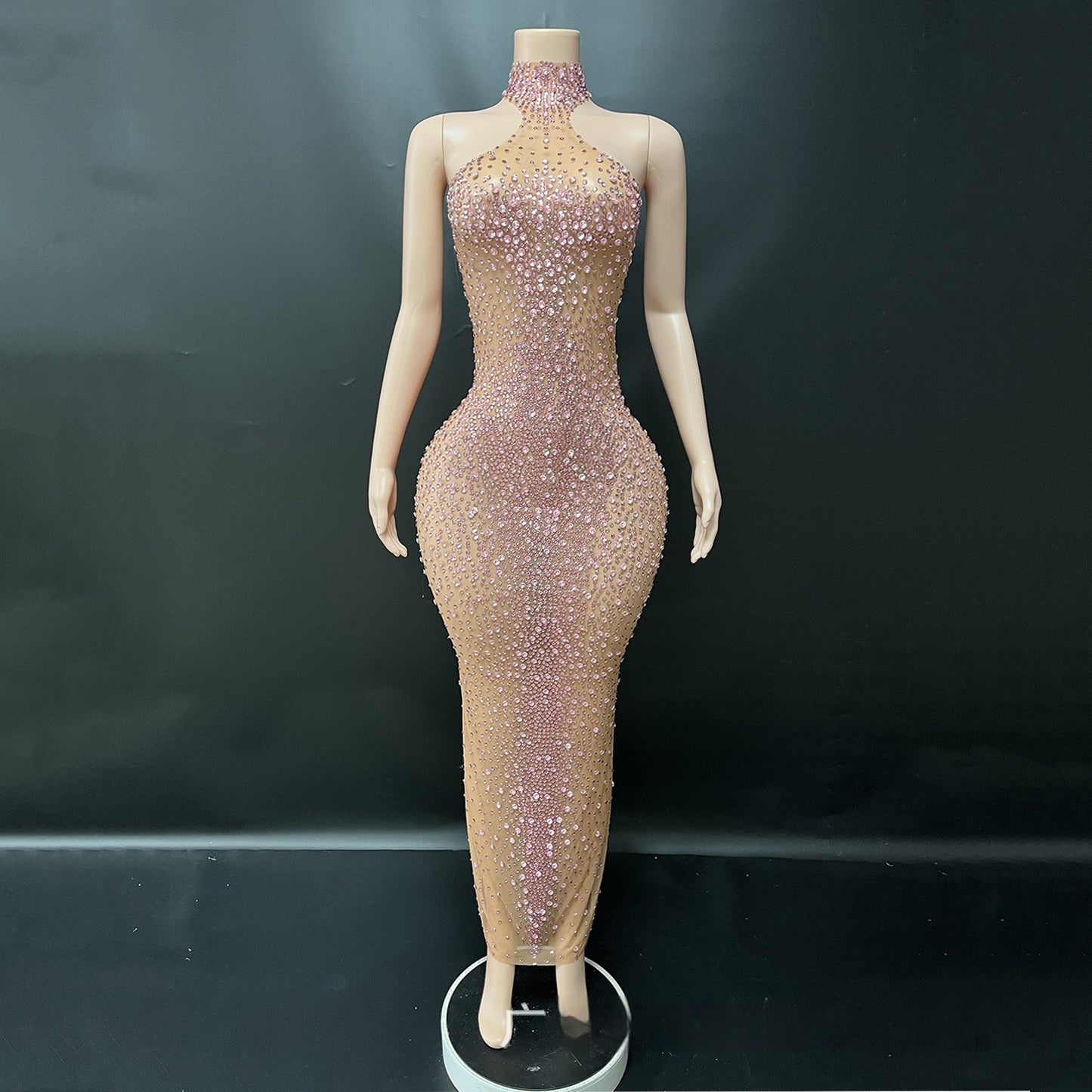 Silver Sparkling Rhinestone Dress For Socialites Birthdays