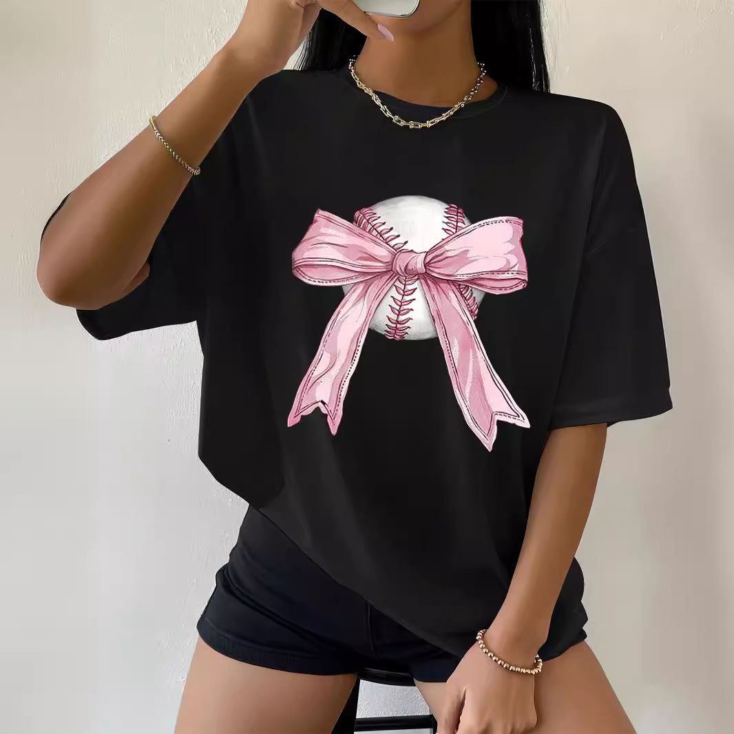 Letter Pattern Loose Casual Print Drop Shoulder Short Sleeve