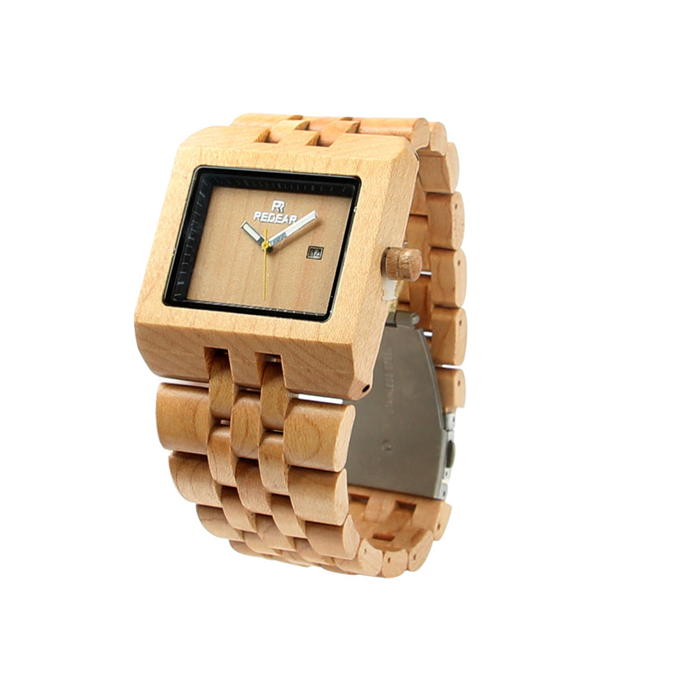 Square men's wooden watch
