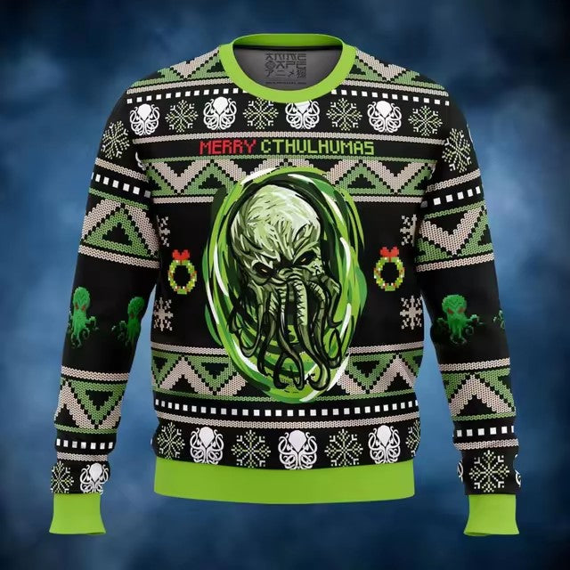 Cthulu Digital Print Christmas Gift Sweater