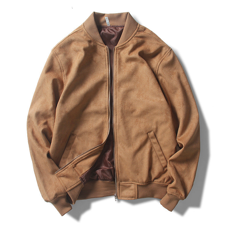 Suede Stand Collar Men's Baseball Uniform Flight Suit Young And Middle-aged Jacket