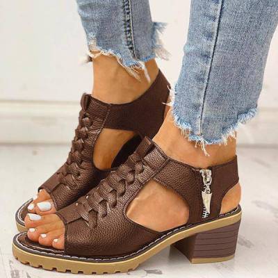 Round Toe Side Zipper Casual Student Sandals