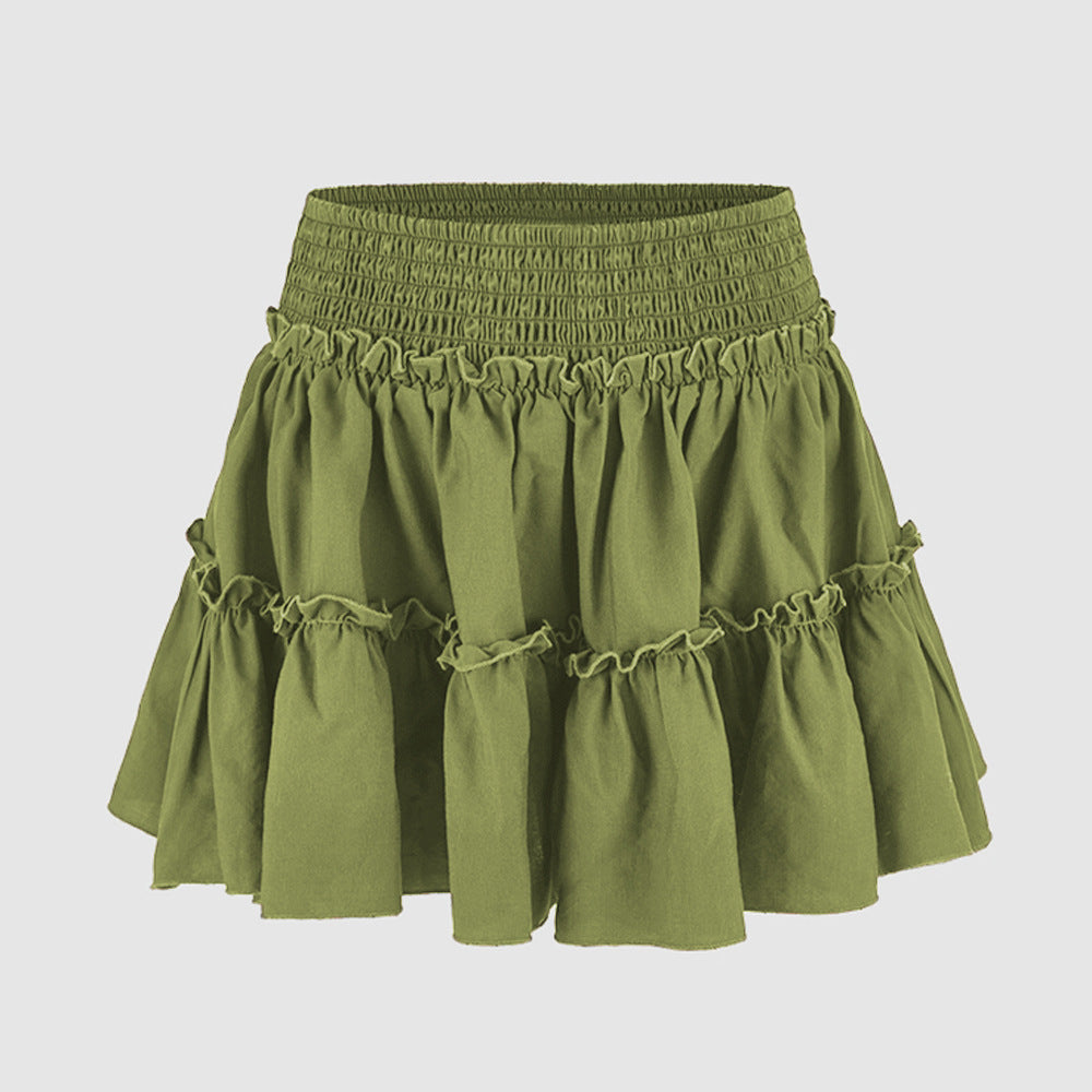 Women's High-waisted Elastic Waist Skirt With Lining