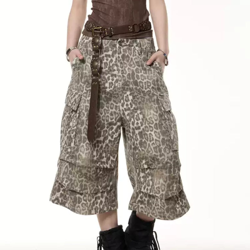 Vintage Leopard Print Workwear Shorts Women's Summer Loose Street Slimming