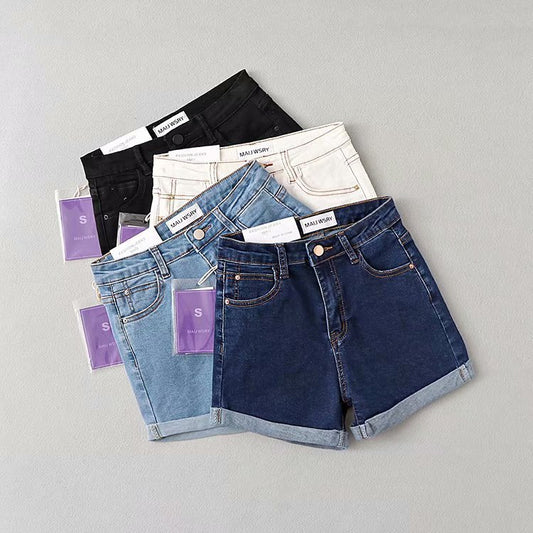 Raised hip denim shorts