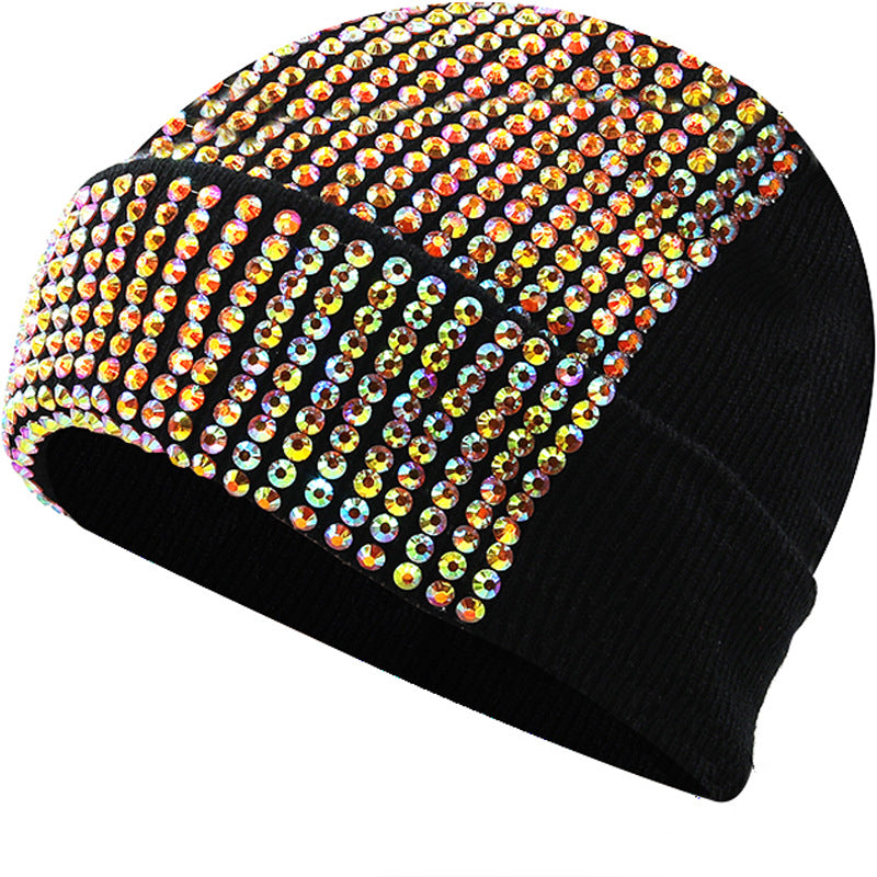 Punk Rhinestone Warm All-matching Acrylic Knitted Drill Cap