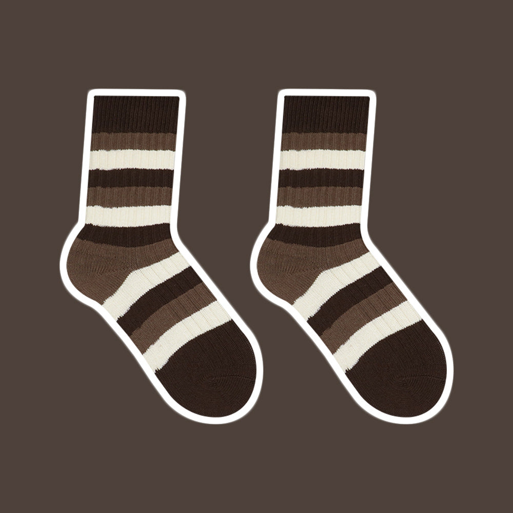 Women's Maillard Style Autumn And Winter Milk Tea Brown Series Striped Socks
