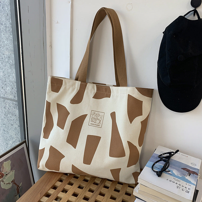 Ins Korean Style With Zip Literary Design Tote Canvas Bag