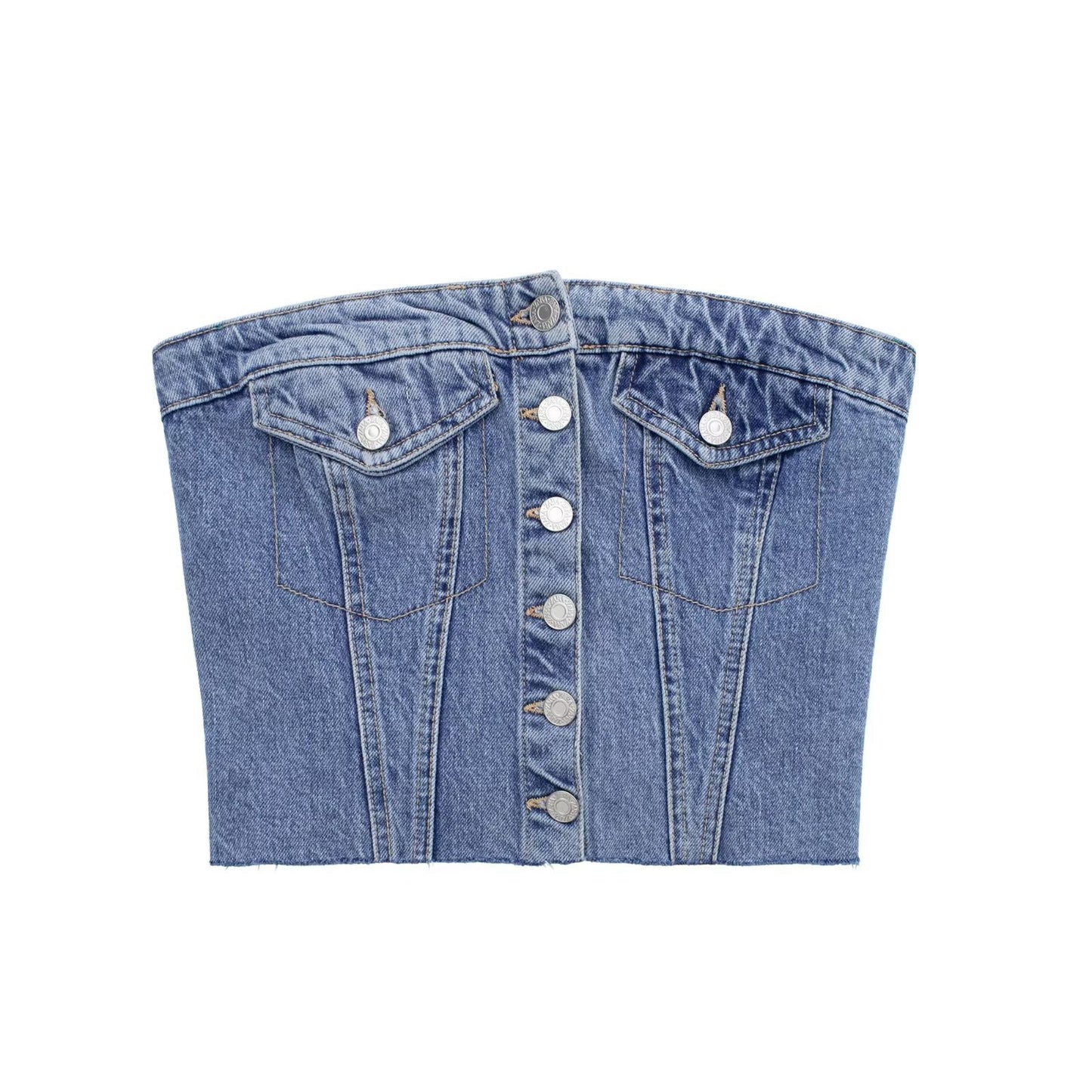 Women's Tube Top Button Denim Vest