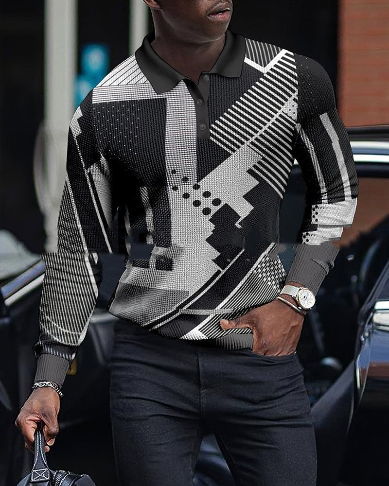 Afslappet Revers Pullover Digital Print Til Mænd