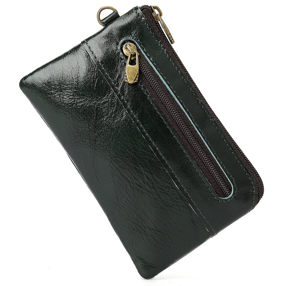 Vintage cowhide zipper card holder
