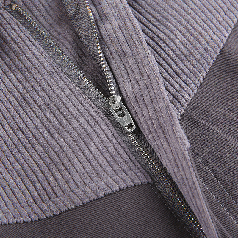 Corduroy Stitching Contrast Waist Straight-leg Pants