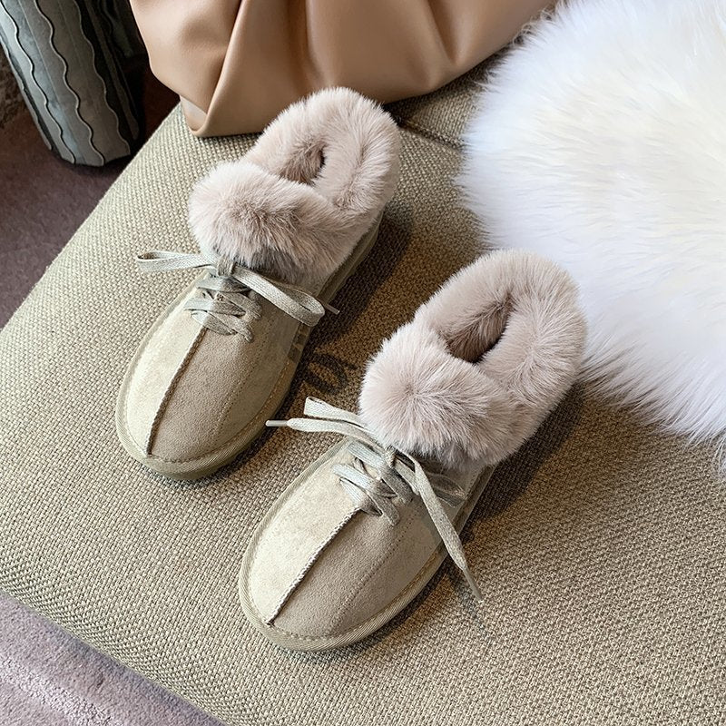 Women's Fringe Lace-up Rubber Snow Boots