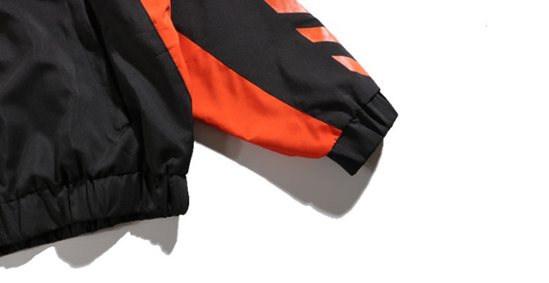 Retro String Standard Color Block Hooded Net Red Windbreaker