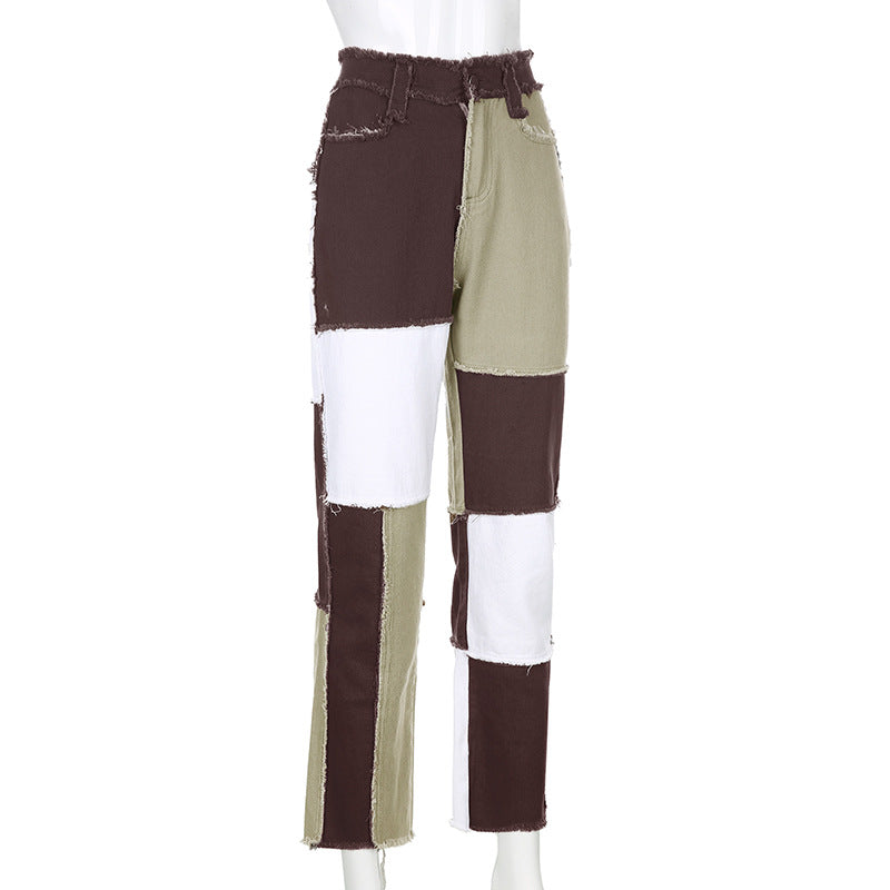 Women's Fashionable Slim Contrast High Waist Jeans