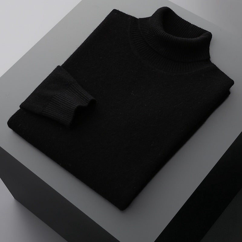 Pure Wool Sweater Men's High Collar Loose Thickened