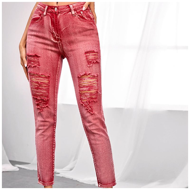 Høj-elastiske jeans-fod blyantbukser i ensfarvet