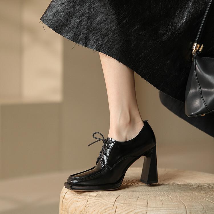 Women's Patent Leather Chunky Heel Platform Shoes