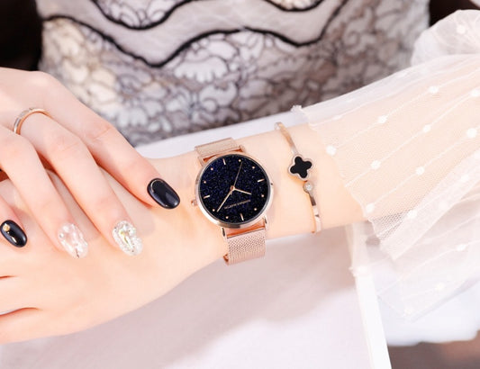 Japanese movement Amazon brand authorized special invoice IP plating quartz watch Ms. waterproof mesh belt watch