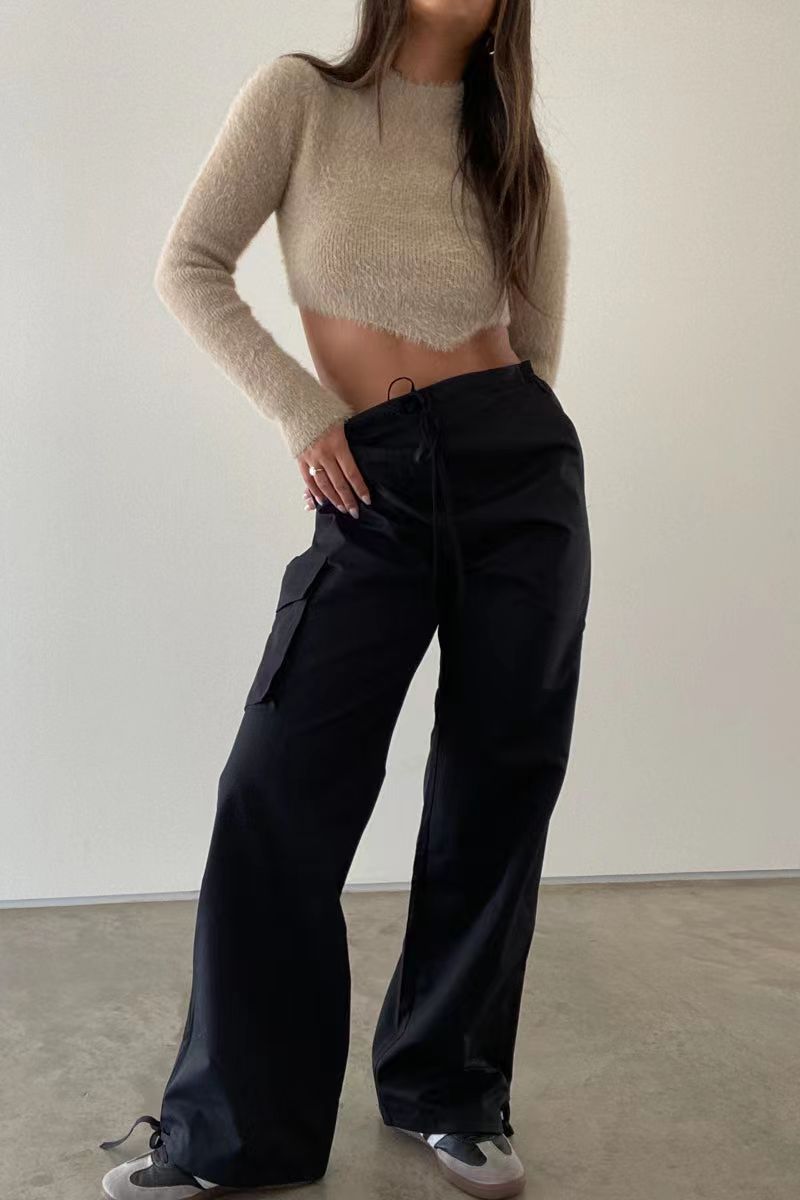 Mid-waist Three-dimensional Pocket Trousers
