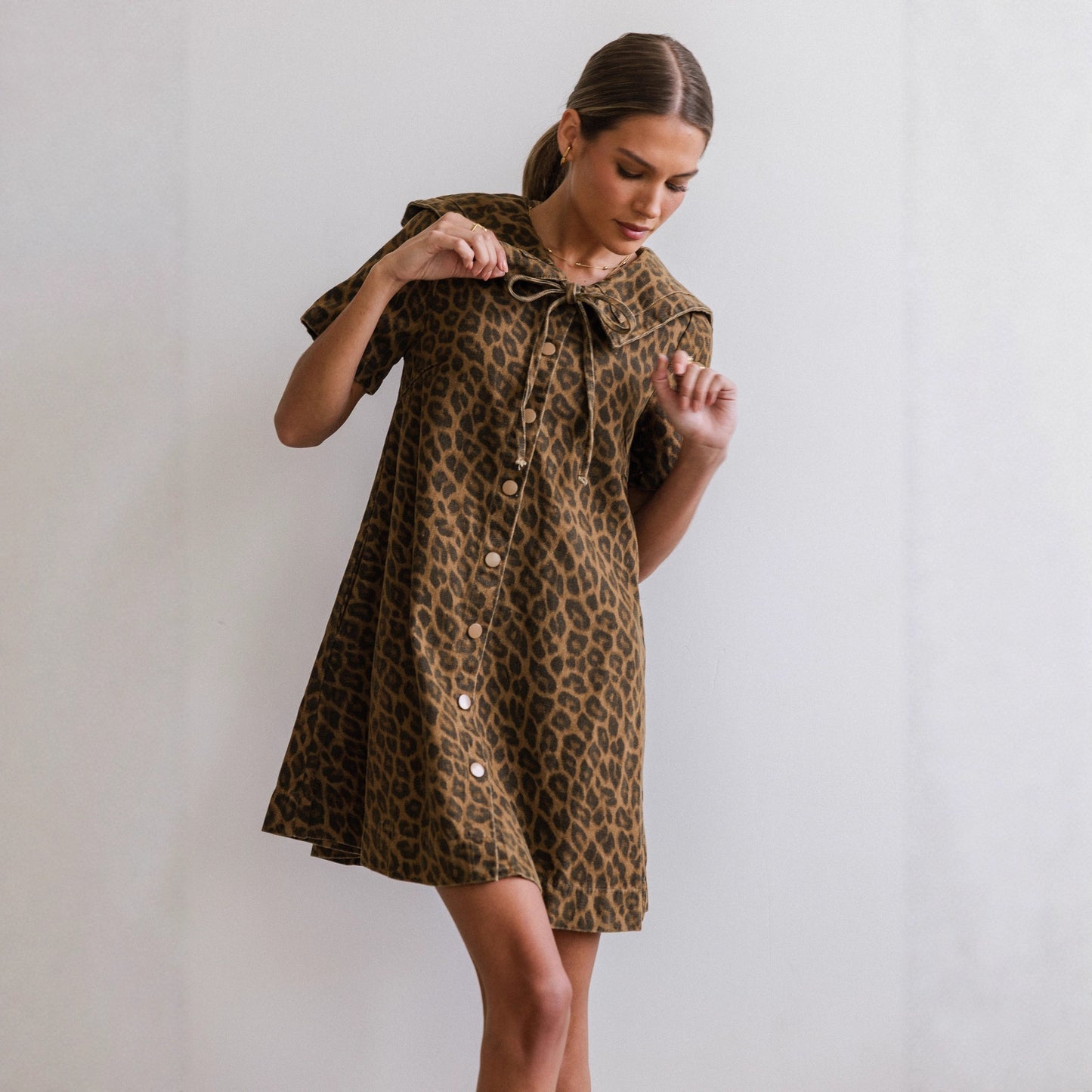 Casual Leopard-Print Slimming Denim Dress