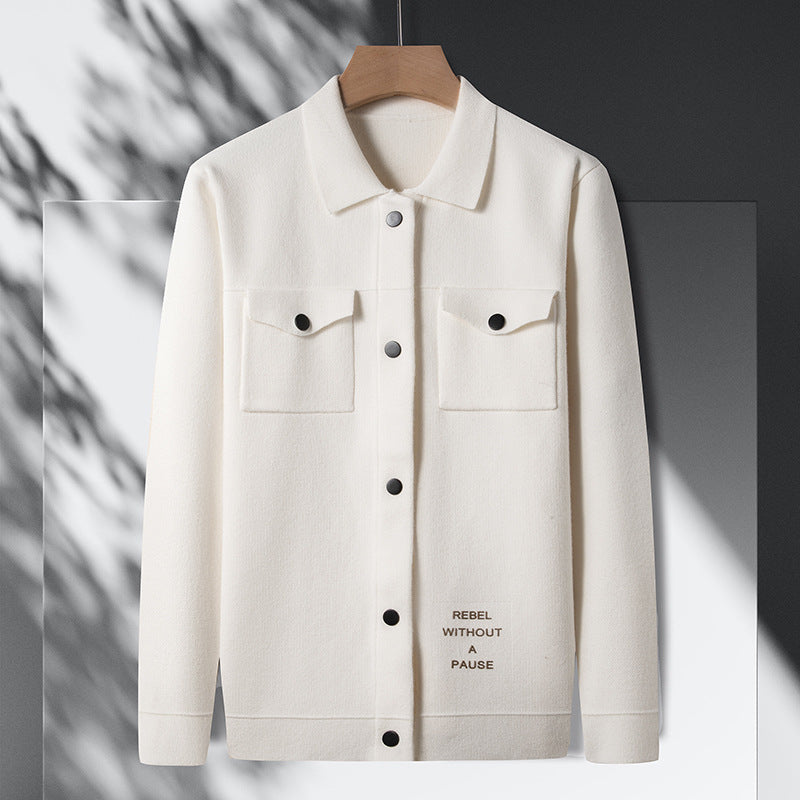 Ungdom Casual Efterår Herre Strikket Cardigan Ægte Lomme Sweater Britisk Overtøj