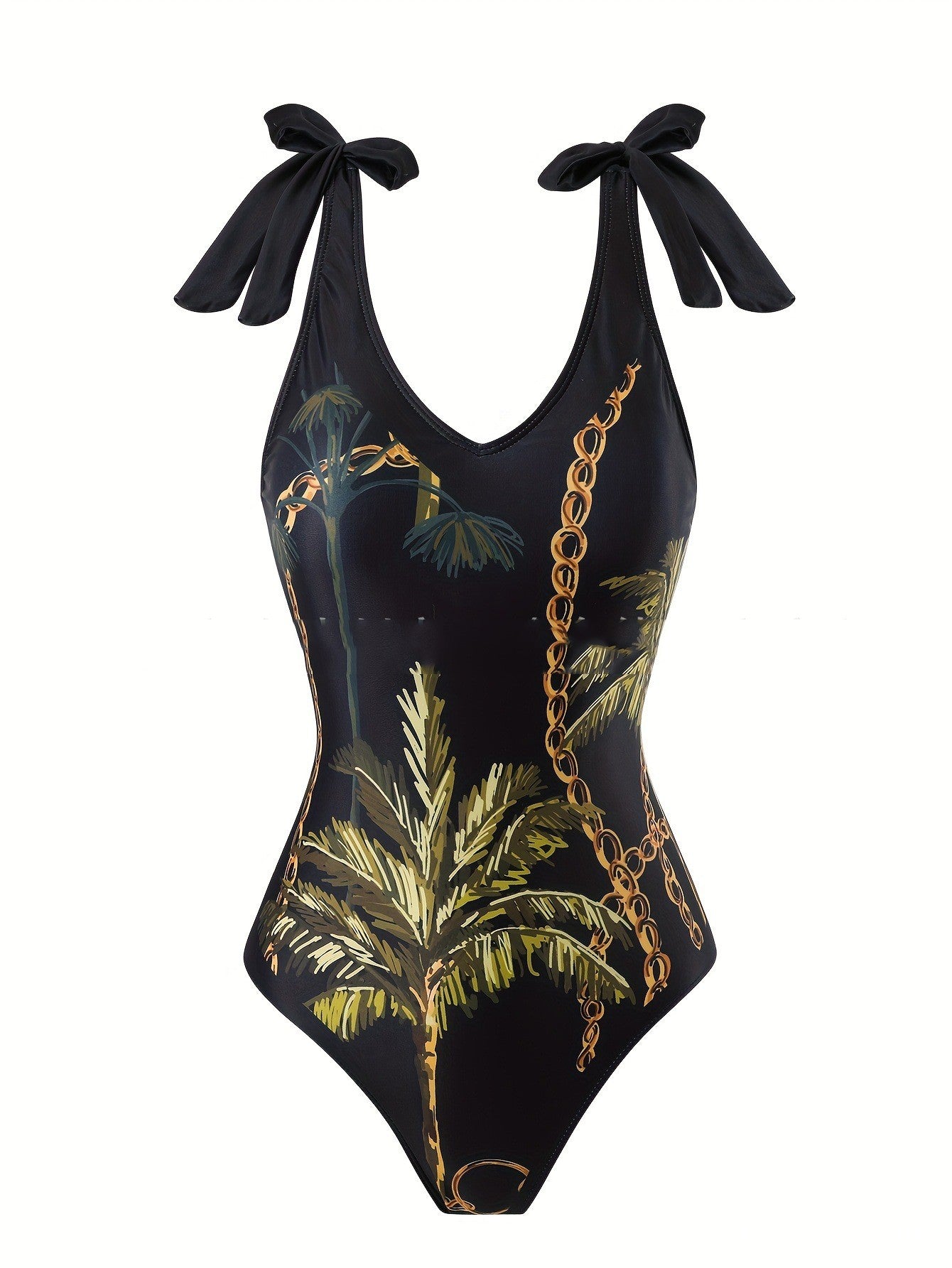 Black Coconut Tree Chain Print Sleeveless