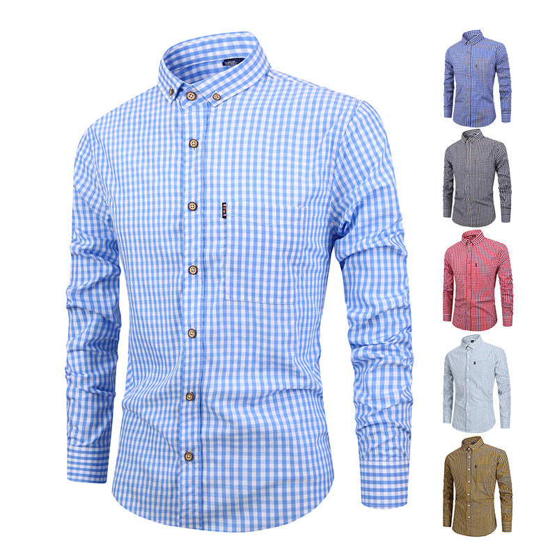Men's Shirt Breathable Cotton Long Sleeve Plaid Shirt