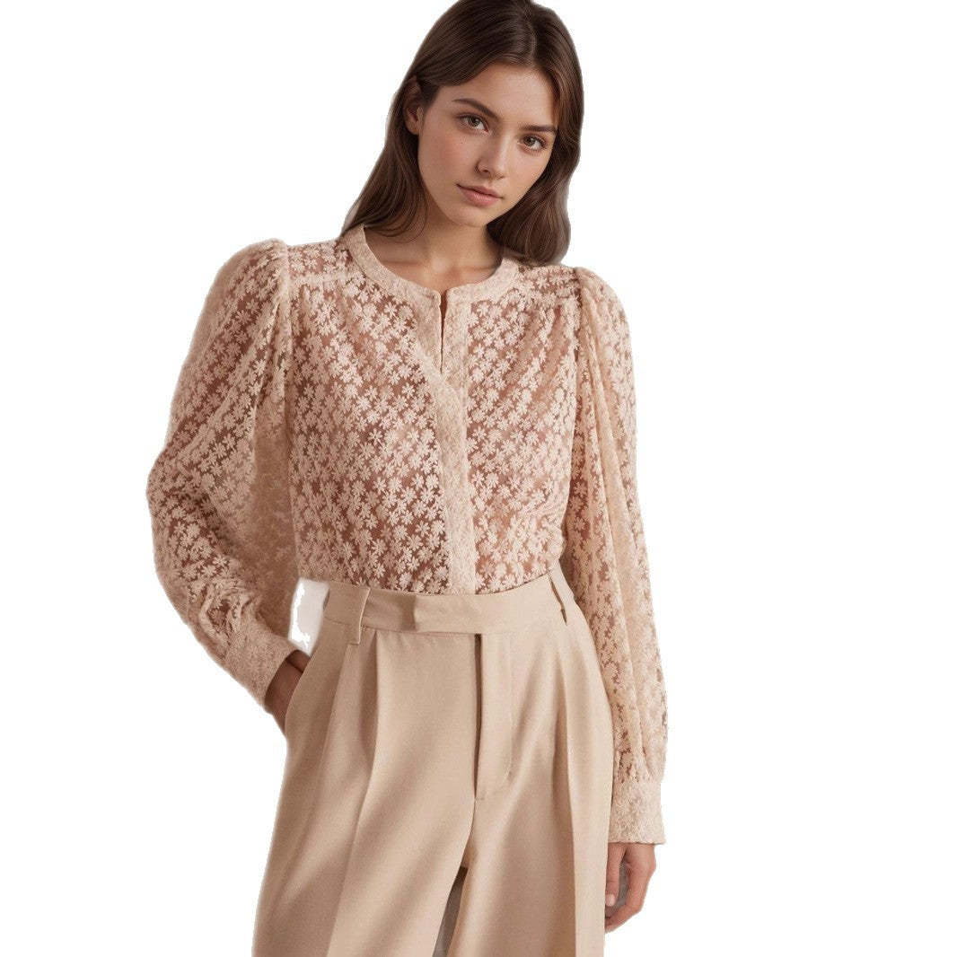 Women's Elegant Lace Top With A Round Neckline