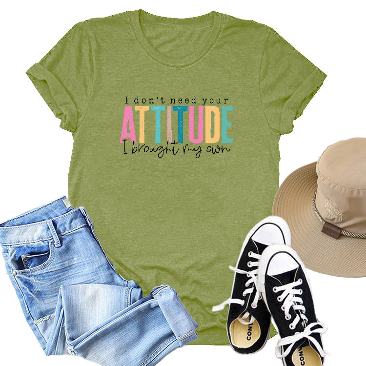 Colored Cotton T-shirt Women's Short Sleeve Letters