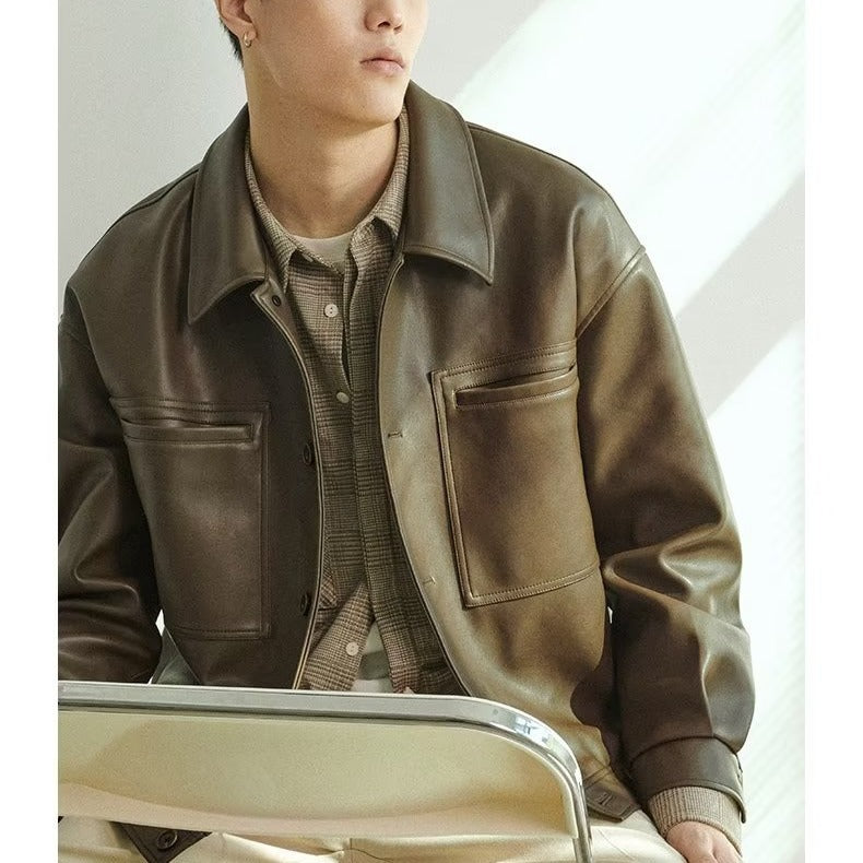 Fashion PU Leather Coat Men's Top