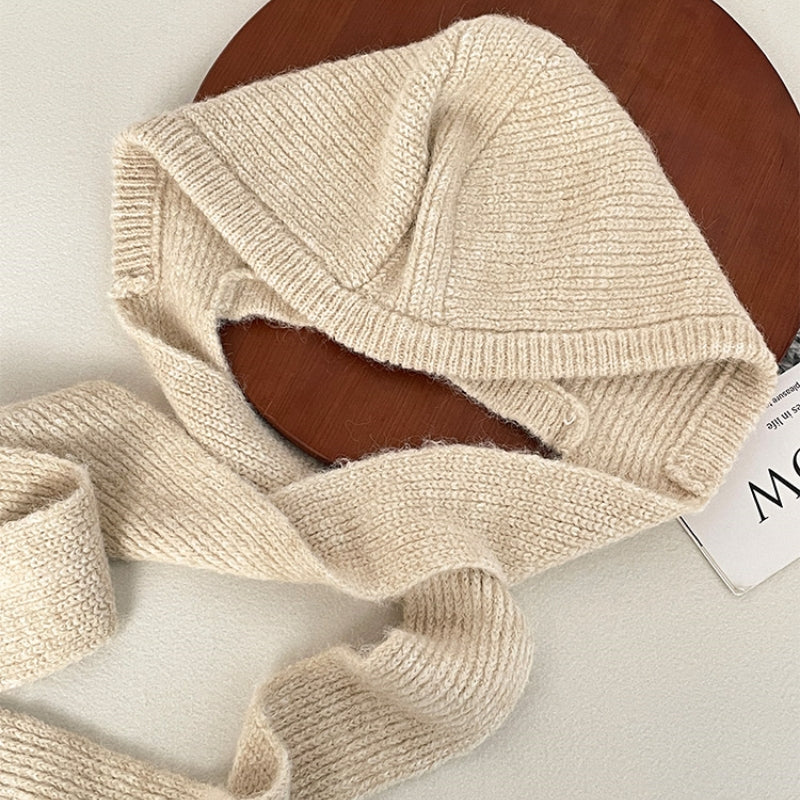 Korean Style White Plush Scarf Hat