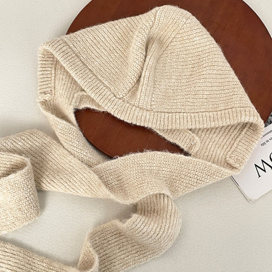 Korean Style White Plush Scarf Hat