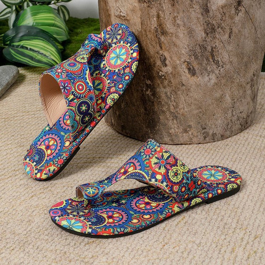 Åndbare romerske slippers til kvinder med print og tådækning