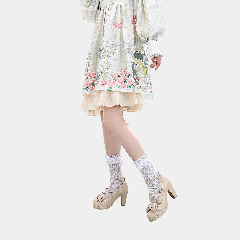 Sweet Girl Loli Color Matching Cross Straps Lolita Round Toe Princess Shoes
