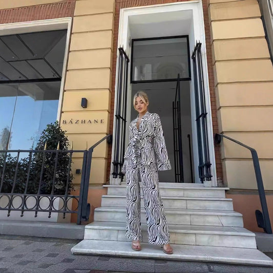 Euro-American-style Autumnwinter Long-sleeve Striped Pants