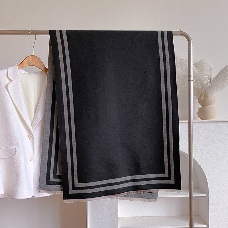 Solid Color Geometric Line Jacquard Thickened Warm Women's Scarf