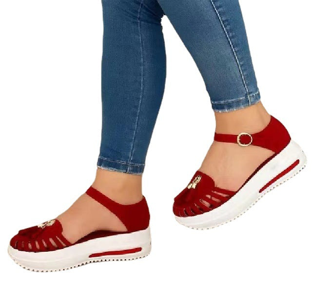 Women's Low-top Buckle Solid Color Bag Heel Sandals