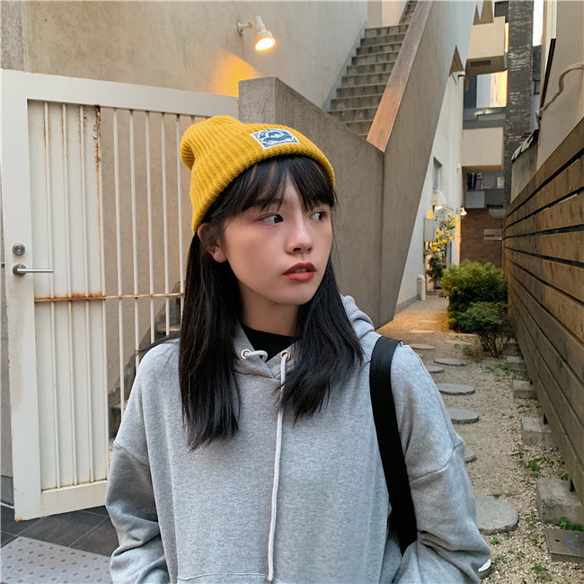Japanese Patch Wool Hat Warm All-match Knitted