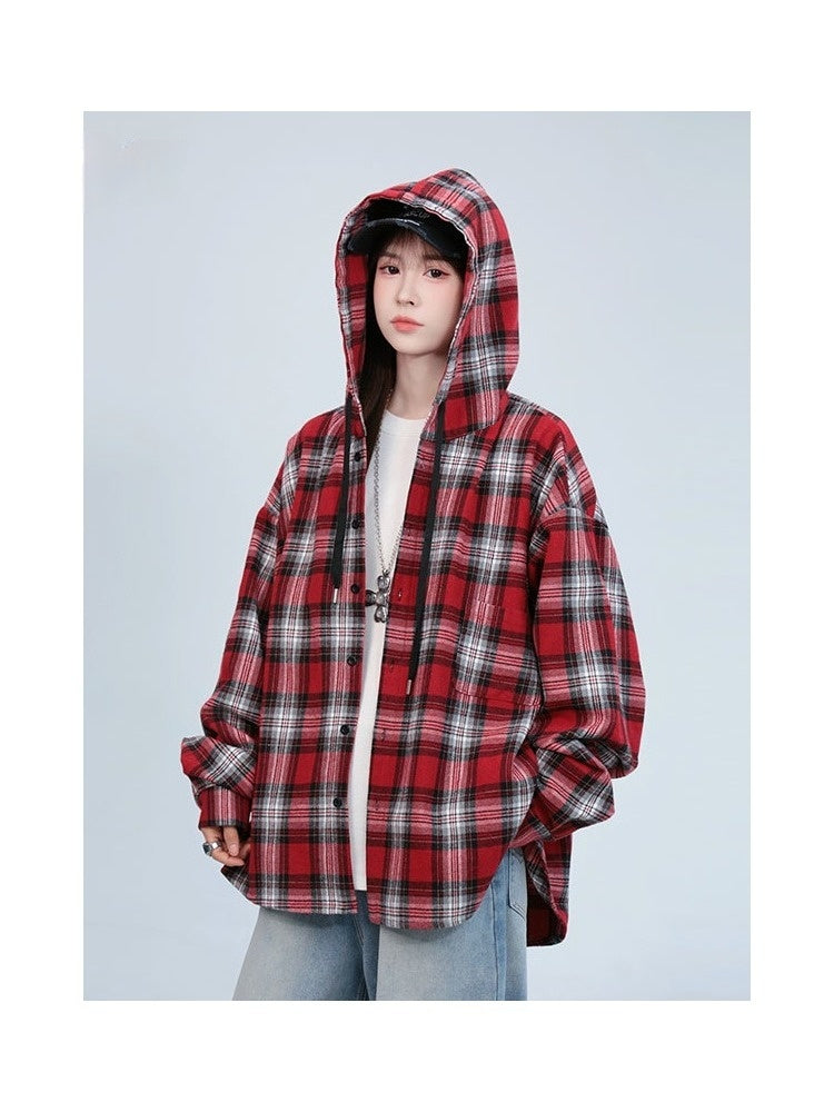 American Retro Plaid Shirt Men's And Women's Hooded Jacket