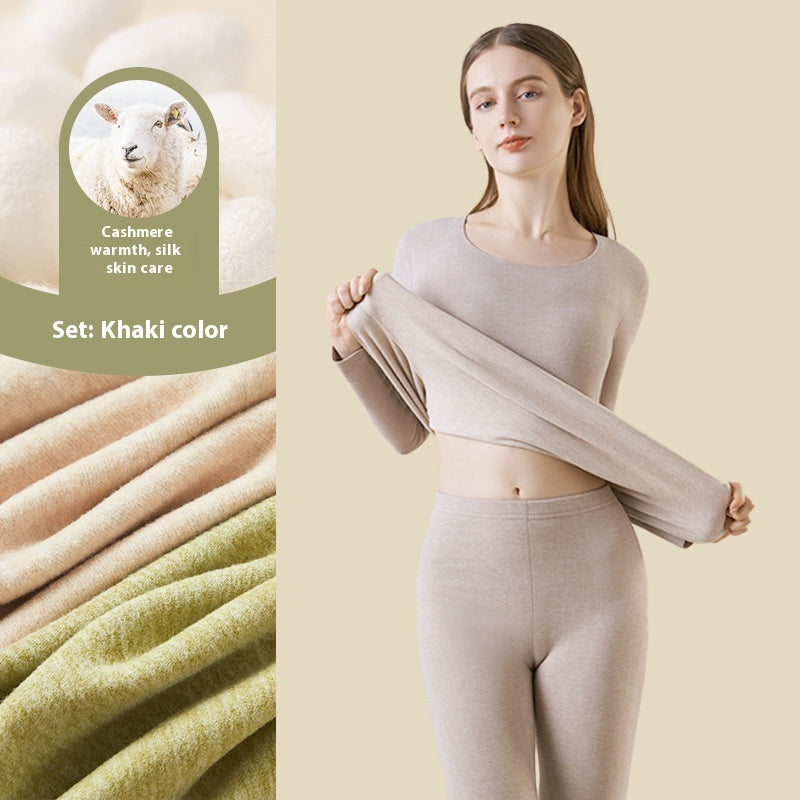 Cashmere Silk Warm Suit Women's Thickened Long Johns Slim Bottoming